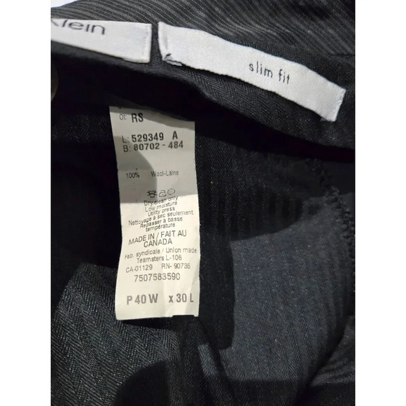 Calvin Klein Men's Slim Fit 100% Wool Dress Pants Classic Charcoal Gray 40Wx30L - Picture 4 of 7